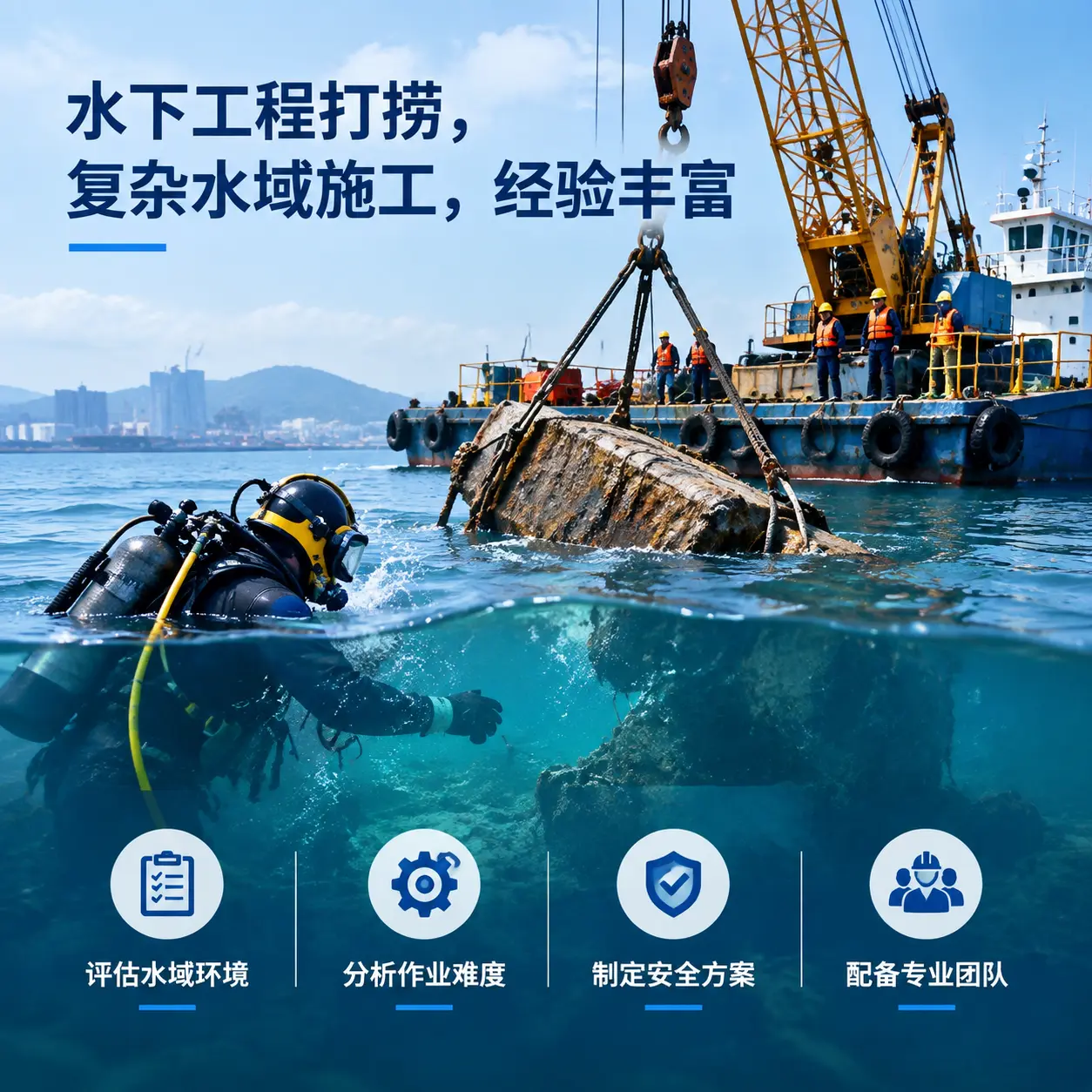 水下工程打捞，复杂水域施工，经验丰富泸溪